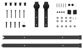 Fekete acél tolóajtó fémszerelék készlet 213,5 cm