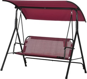 Outsunny 3-Fős Kerti Hinta Állítható Napernyővel, Légáteresztő Textilén Üléssel és Fém Vázal, Teherbírás 240 kg, 172x110x153 cm, Borvörös | Aosom