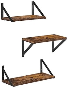 3 fali polc készlet, lebegő polcok,rusztikus barna és fekete