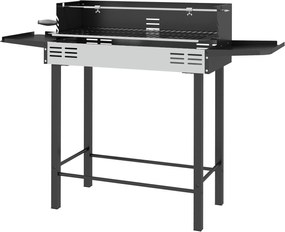 Outsunny szénhidrát grill kemping grill rácssal és forgótálca készlettel, összecsukható, hordozható, kerti BBQ, rozsdamentes acél+fém, fekete, 118 x 3