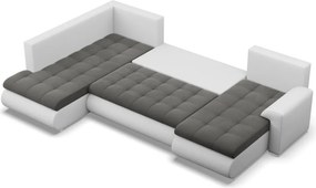 Tokio U sarokkanapé, 3 ágyneműtartóval, bársony + műbőr, baloldali, szürke - fehér