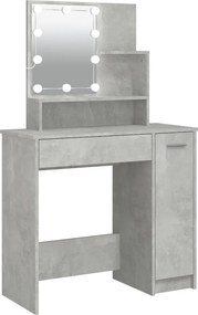 vidaXL betonszürke fésülködőasztal LED-del 86,5 x 35 x 136 cm