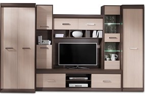 Nappali szekrénysor, DTD/MDF, világos tölgy/sötét tölgy, KORINA