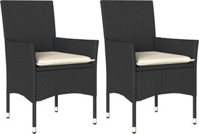 vidaXL 2 db fekete polyrattan kerti szék párnával