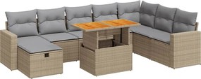 vidaXL 9 részes bézs polyrattan akácfa kerti ülőgarnitúra párnákkal