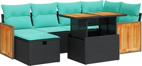 vidaXL 7 részes barna polyrattan akácfa kerti ülőgarnitúra párnákkal