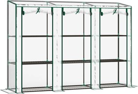 Outsunny Kicsi Üvegház Kültéri Üvegház 3 Polcos, Felgördíthető Cipzáros Ajtókkal és Acél Vázszerkezettel 215x46x151 cm Átlátszó | Aosom