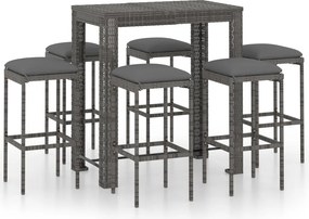 vidaXL 7 részes szürke polyrattan kerti bárszett párnákkal