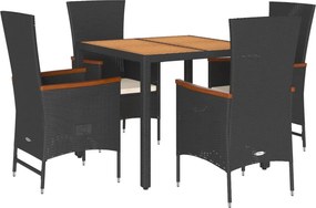 vidaXL 5 részes fekete polyrattan kerti étkezőgarnitúra párnákkal