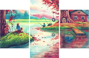 Kép - akvarell, Öböl egy hegyi faluban (90x60 cm)