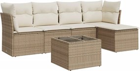 vidaXL 6 részes bézs polyrattan kerti ülőgarnitúra párnával