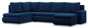 Tokio U sarokkanapé, 3 ágyneműtartóval, bársony, baloldali, kék