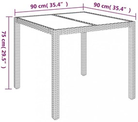 fekete polyrattan üveglapos kerti asztal 90 x 90 x 75 cm