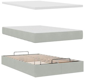 világosszürke bársony ottomán ágy matraccal 120x190 cm