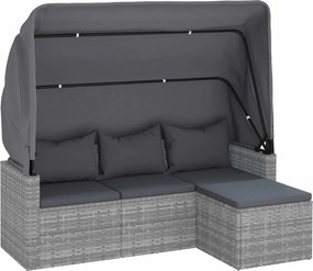vidaXL 3-személyes szürke polyrattan kanapé tetővel és lábtartóval