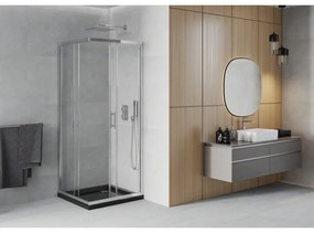 Mexen Rio, szögletes zuhany tolóajtóval 70 (ajtó) x 70 (ajtó) x 190 cm, 5mm átlátszó üveg, króm profil + fekete SLIM zuhanytálca, 860-070-070-01-00-4…