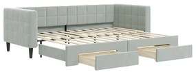 világosszürke kihúzható bársony heverő fiókkal 80 x 200 cm