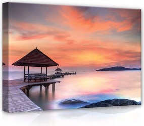 Vászonkép 70x50 Naplemente tenger móló pavilon nyugalom csend természet romantikus