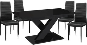 Maasix BKG Magasfényű Fekete 4 személyes étkezőszett Fekete Coleta székekkel N
