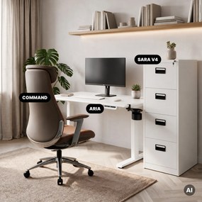 Elektromos, állítható magasságú, ergonomikus, fehér íróasztal,1200x600 mm: ARIA