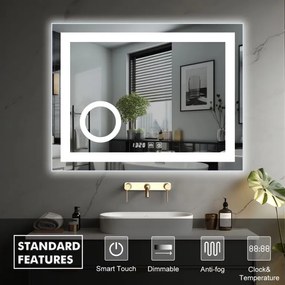 IREDA Fürdőszobatükör LED világítással 80 x 60 cm