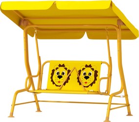 AIYAPLAY 2-Személyes Kültéri Gyermek Hinta Állítható Napernyővel és Biztonsági Övekkel, Acélból és Poliészterből Készült Kerti és Beltéri Hinta, Max 6