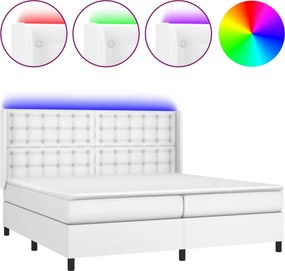 vidaXL fehér műbőr rugós ágy matraccal és LED-del 200x200 cm