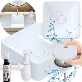 mosdókagyló Szett 40 szögletes konglomerátum Szifon Fehér