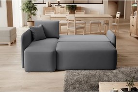 Szürkésbarna bársony kinyitható-tárolóhelyes sarokkanapé (bal oldali-heverő résszel) Hadson – ELTAP