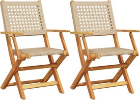 vidaXL 2 db bézs tömör akácfa és polyrattan kerti szék