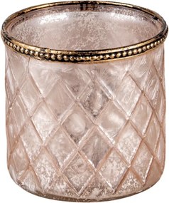 Rózsaarany színű üveg gyertyatartó 10x10 cm