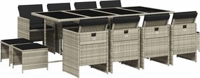 vidaXL 13 részes szürke polyrattan kerti étkezőgarnitúra párnákkal