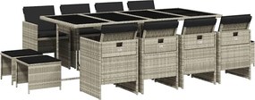 vidaXL 13 részes szürke polyrattan kerti étkezőgarnitúra párnákkal