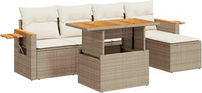 vidaXL 6 részes bézs polyrattan akácfa kerti ülőgarnitúra párnával