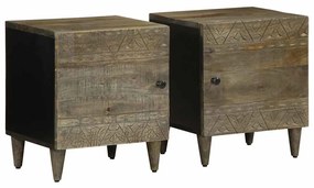 2 db világosszürke tömör mangófa éjjeliszekrény 40 x 33 x 46 cm