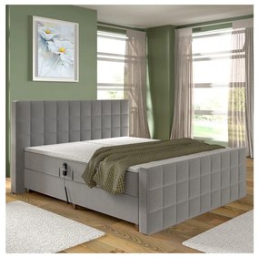 Elektromosan állítható kárpitozott HELEN ágy matracokkal és topperrel, 180×200 cm, szürke