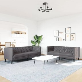 2 részes szürke műbőr Chesterfield kanapégarnitúra