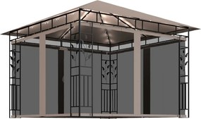 vidaXL tópszínű pavilon szúnyoghálóval/LED fényfüzérrel 3 x 3 x 2,73 m