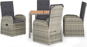 vidaXL 5 részes szürke polyrattan kerti étkezőgarnitúra párnával