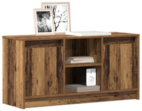 TV Szekrény LED Fényekkel - Régi Fa, 100x34x50 cm-es Műanyag Állványon.
