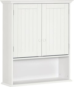 Kleankin Fürdőszobai Fali Szekrény 2 Ajtóval, Állítható Belső Polccal és Nyitott Rekesszel 60x20x70.5 cm Fehér | Aosom