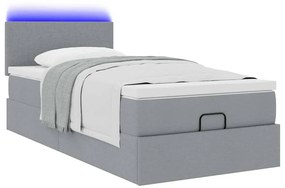 világosszürke szövet ottomán ágy matraccal &amp; LED-ek 80x200cm