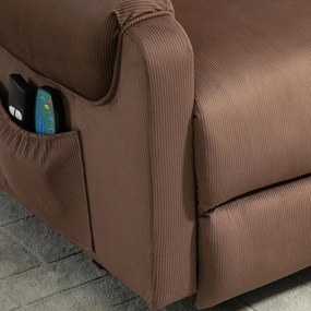 HOMCOM Masszázsfotel, elektromos relaxfotel emelőrásegítéssel, távirányítóval és oldalsó zsebbel, szövet, barna