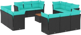 vidaXL 13 részes fekete polyrattan kerti ülőgarnitúra párnákkal