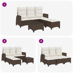 3 részes barna polyrattan kerti ülőgarnitúra párnával L-alakú