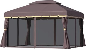 Outsunny 4x3m Alumínium Kerti Főzőhelyszín Szellőző Tetővel, 4 Oldali Függönnyel, 4 Szúnyoghálóval és 8 Leeresztő Nyílással Kültéri Rendezvényekhez Ba