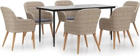 vidaXL 7 részes barna kerti étkezőgarnitúra párnákkal