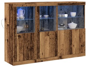 oldalszekrény LED lámpákkal Régi fa 142,5x37x100 cm