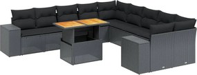 vidaXL 11 részes fekete polyrattan kerti ülőgarnitúra párnákkal