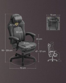 Ergonomikus gamer szék lábtartóval, állítható, galambszürke párnával